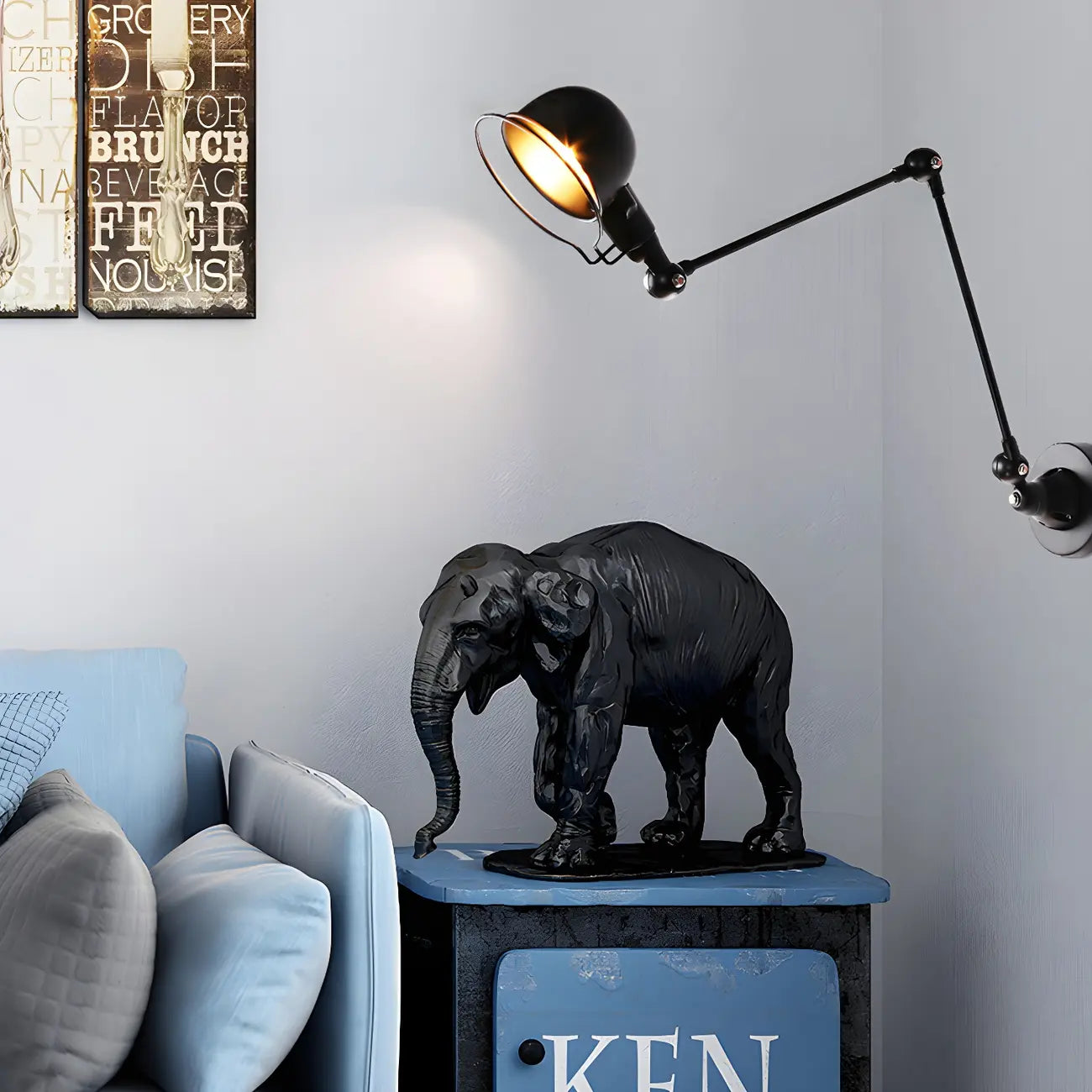 Industrial Metal Swing Arm Bowl Shade Wall Light