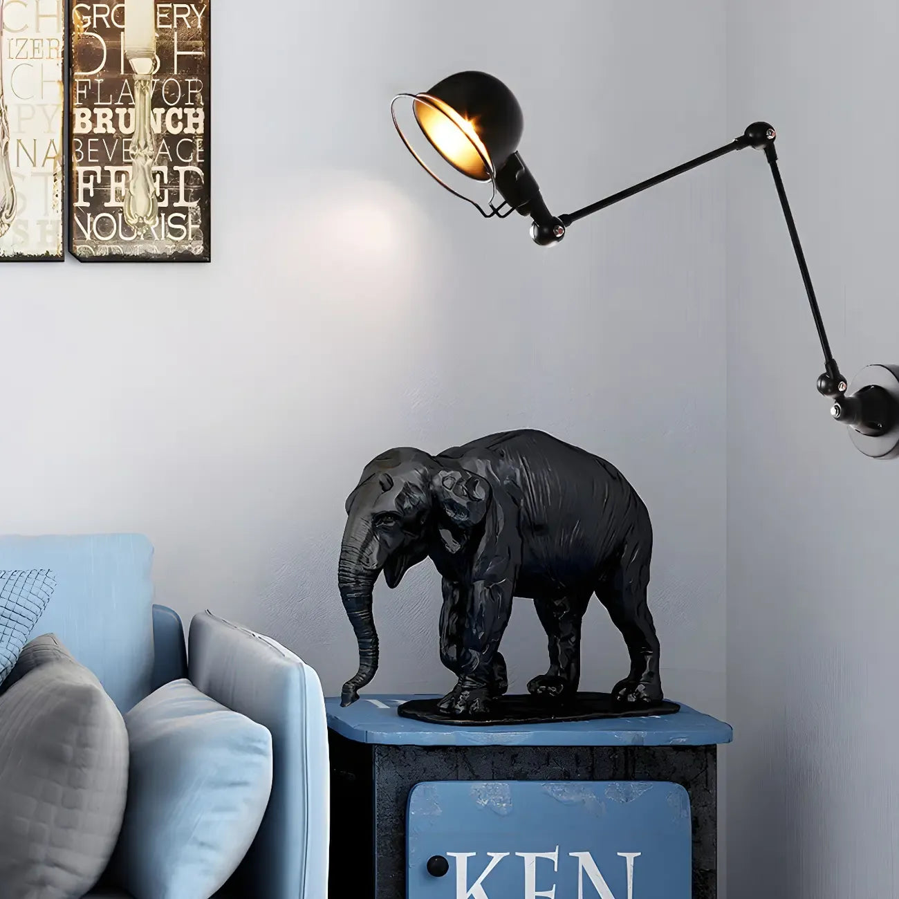 Industrial Metal Swing Arm Bowl Shade Wall Light