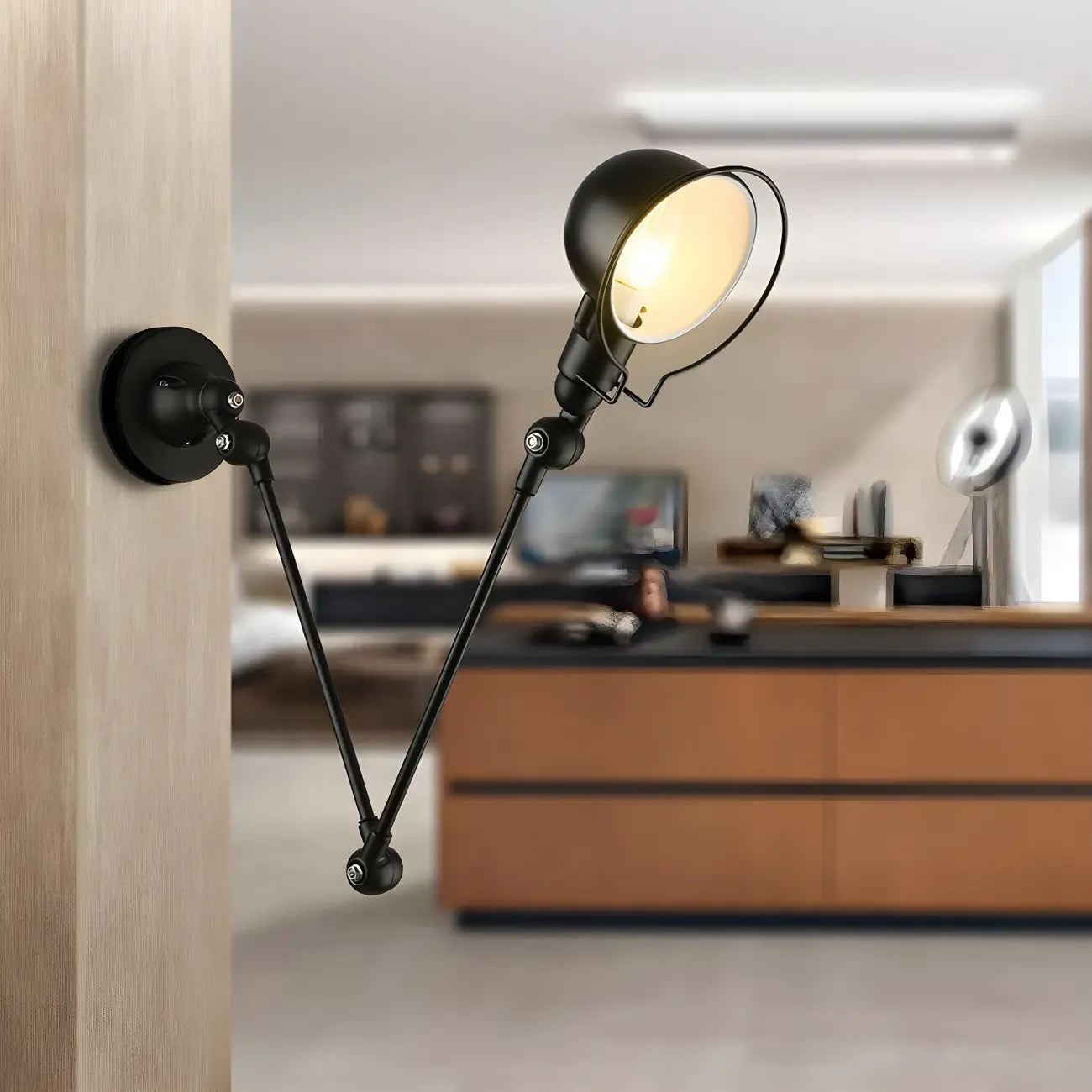 Industrial Metal Swing Arm Bowl Shade Wall Light
