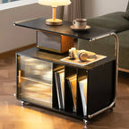 Flexible Wooden Metal Mobile Side Table with Storage