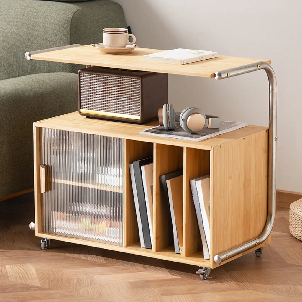 Flexible Wooden Metal Mobile Side Table with Storage