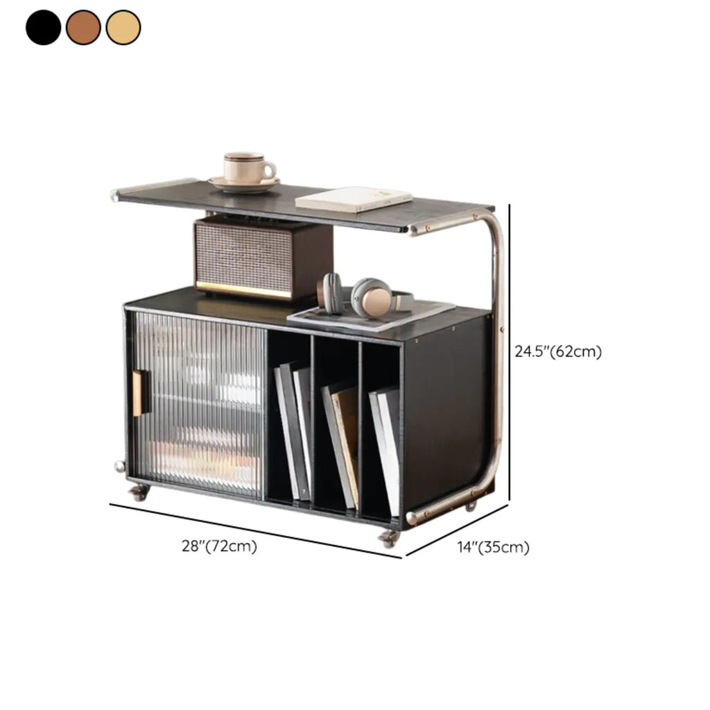 Flexible Wooden Metal Mobile Side Table with Storage