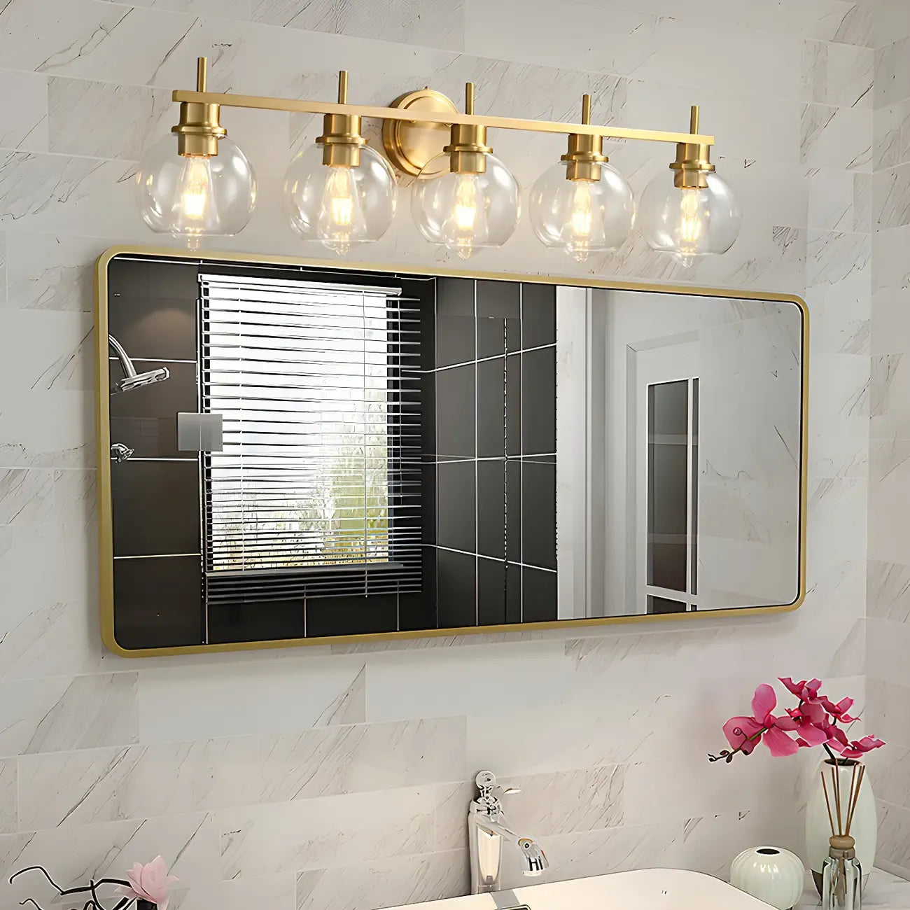 Brass Globe Vanity Light Modern Style for Bathroom