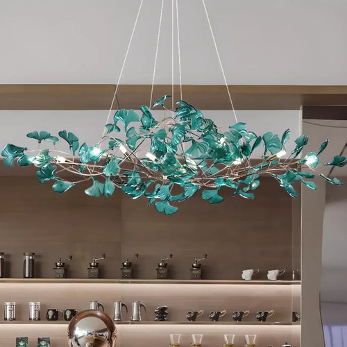 Art Deco Modern Amber Arylic Floral Leaf Chandelier