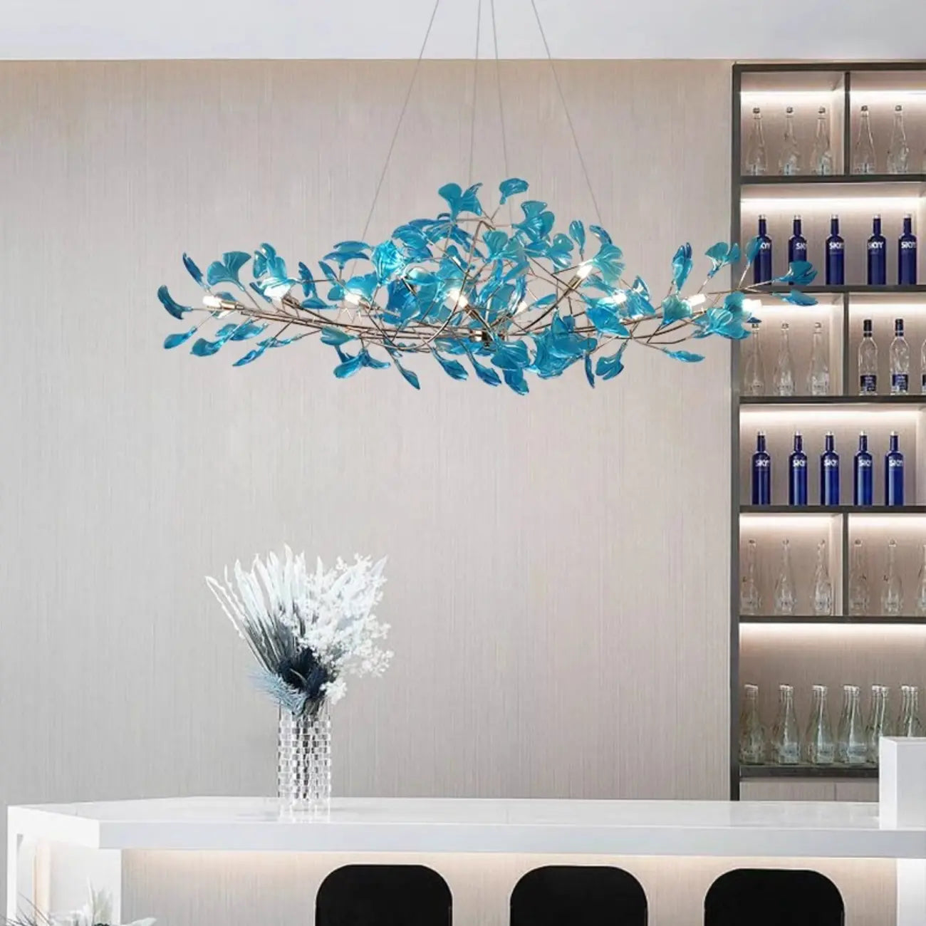 Art Deco Modern Amber Arylic Floral Leaf Chandelier