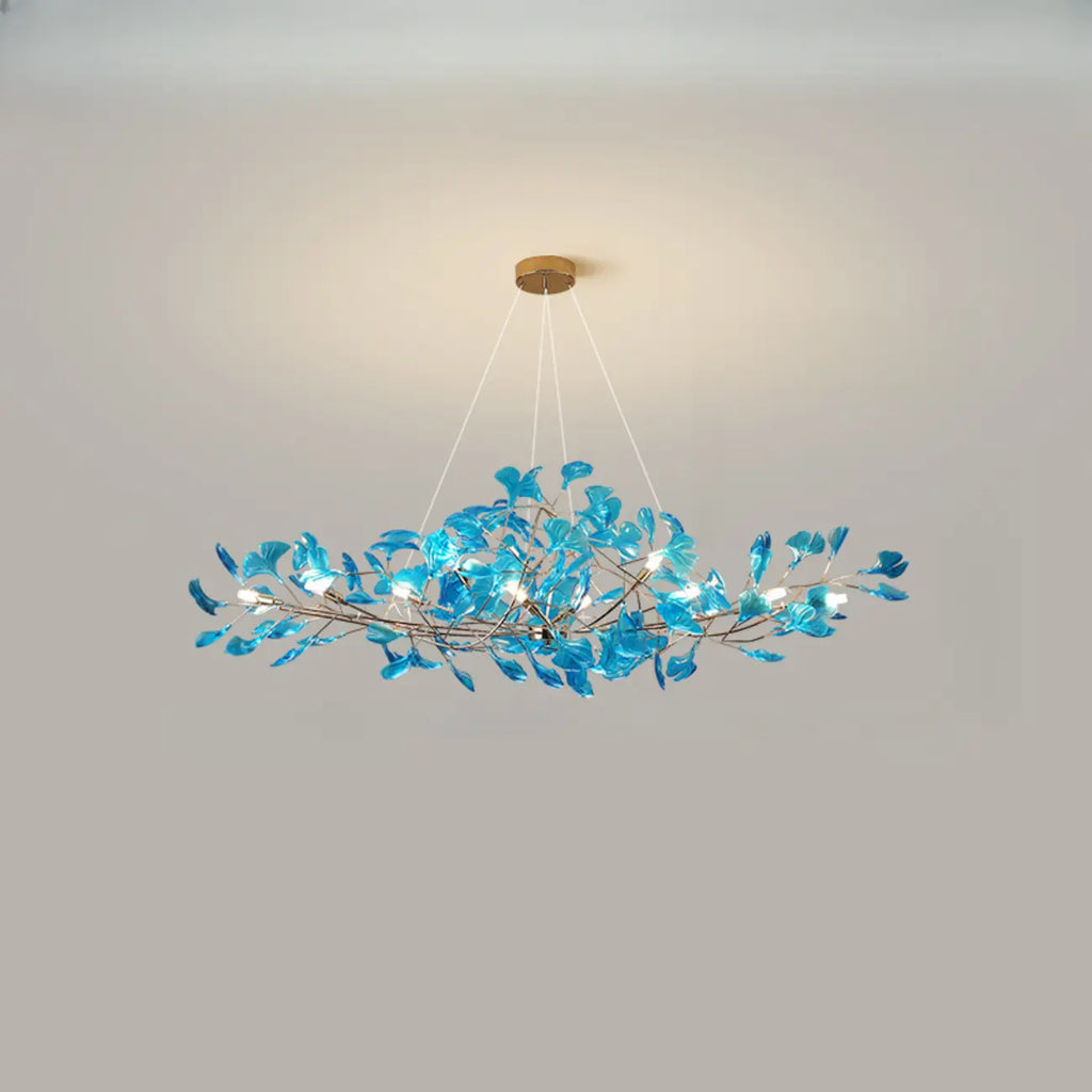 Art Deco Modern Amber Arylic Floral Leaf Chandelier