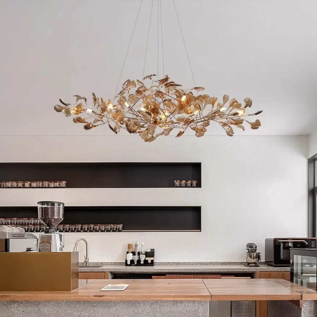 Art Deco Modern Amber Arylic Floral Leaf Chandelier