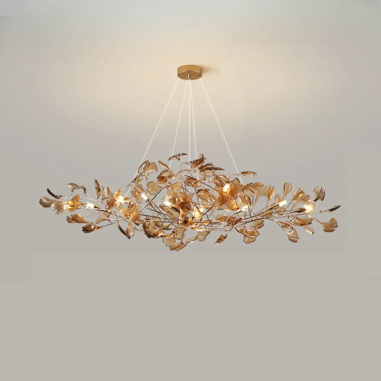 Art Deco Modern Amber Arylic Floral Leaf Chandelier