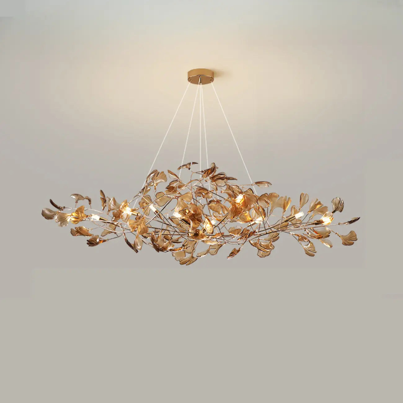 Art Deco Modern Amber Arylic Floral Leaf Chandelier
