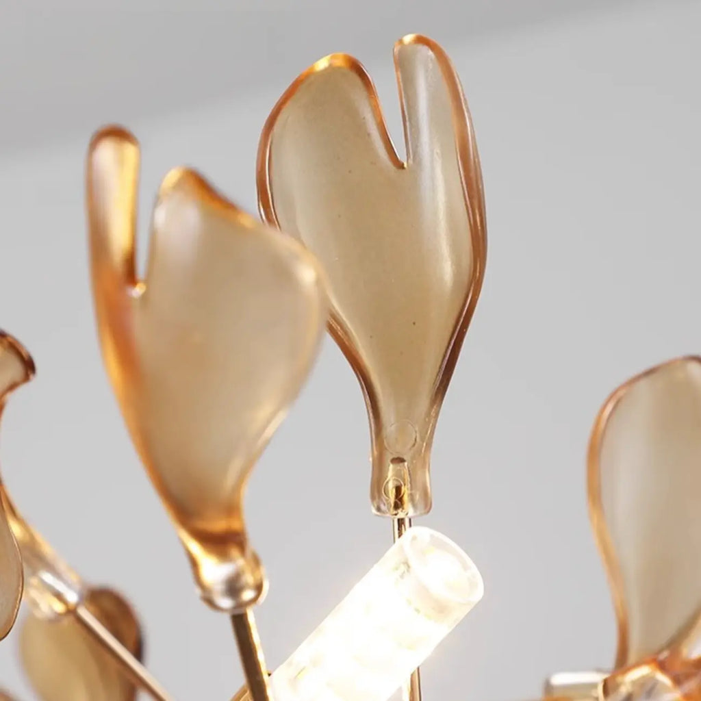 Art Deco Modern Amber Arylic Floral Leaf Chandelier