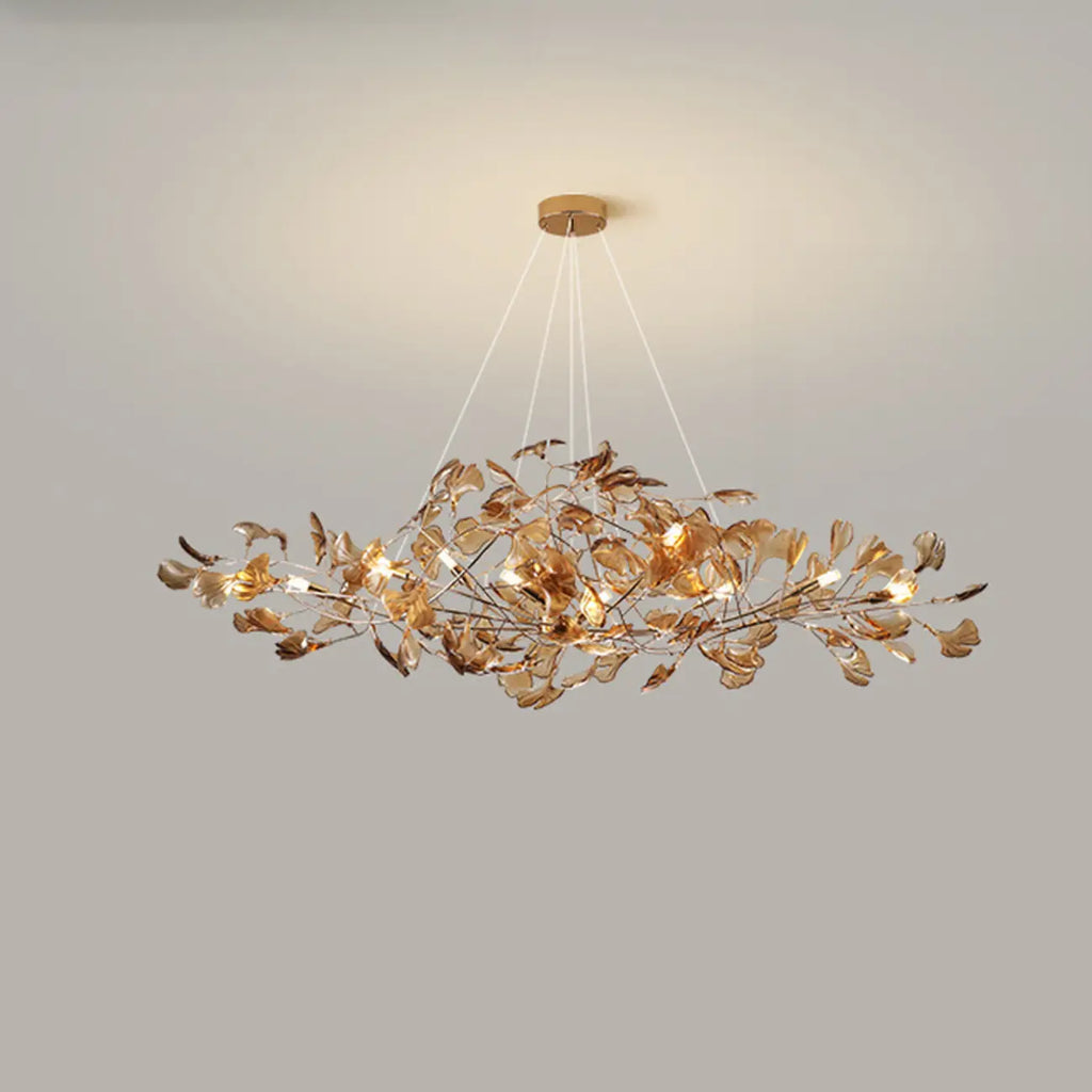 Art Deco Modern Amber Arylic Floral Leaf Chandelier