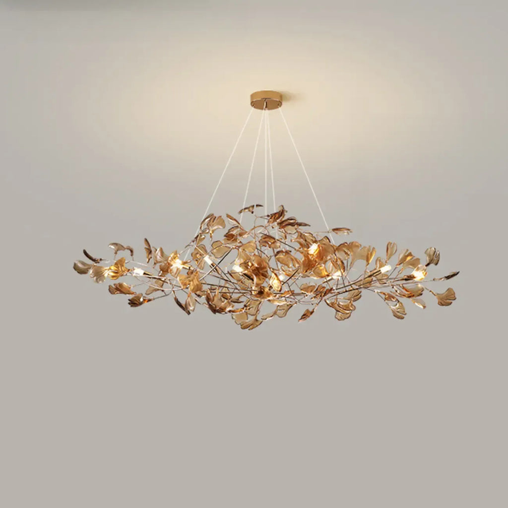 Art Deco Modern Amber Arylic Floral Leaf Chandelier