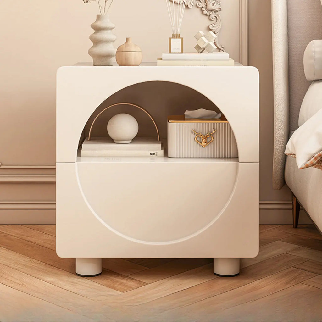 Modern 2-Tier Wooden Small Nightstand in White/Grey