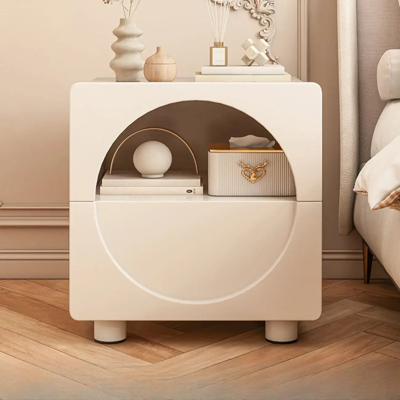 Modern 2-Tier Wooden Small Nightstand in White/Grey