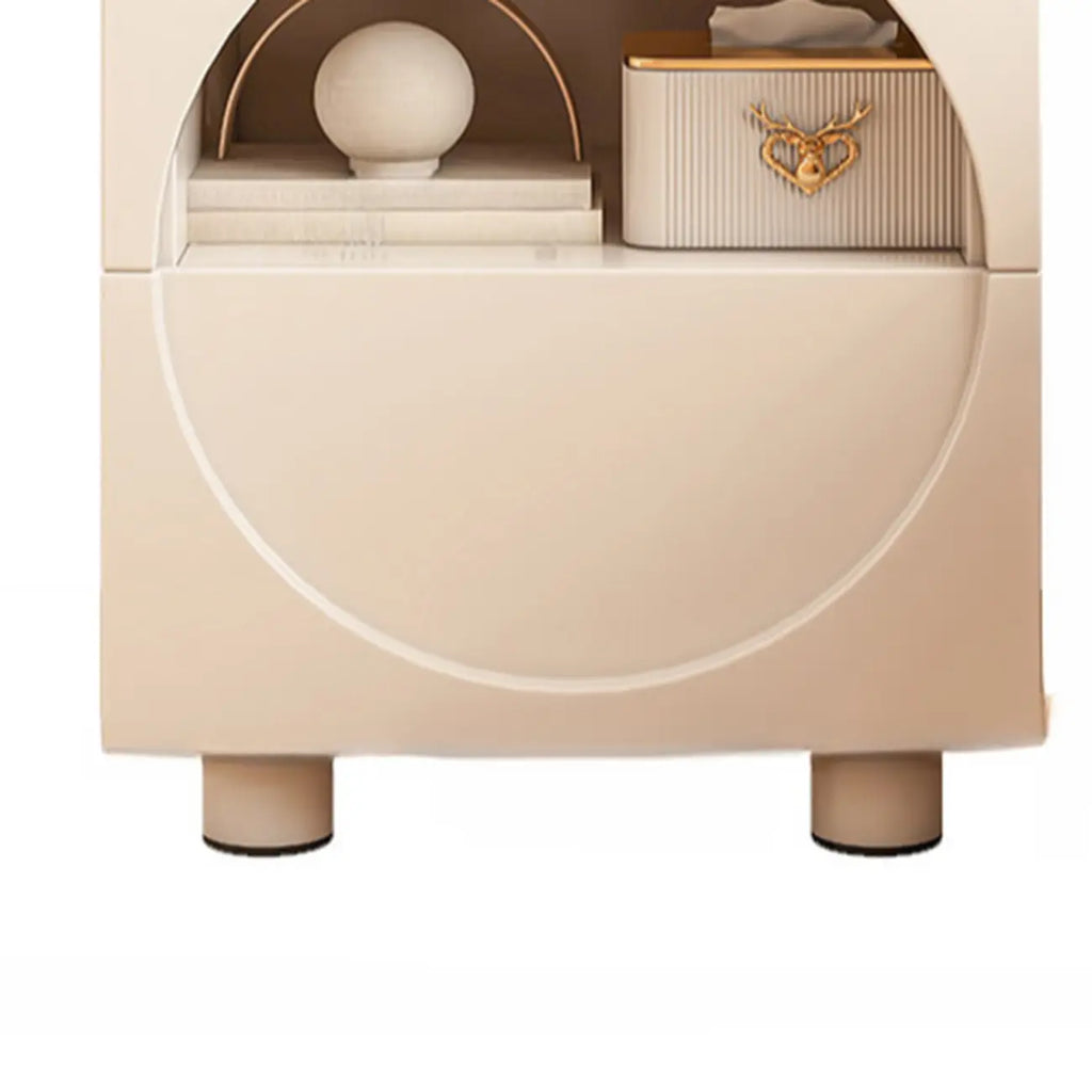 Modern 2-Tier Wooden Small Nightstand in White/Grey