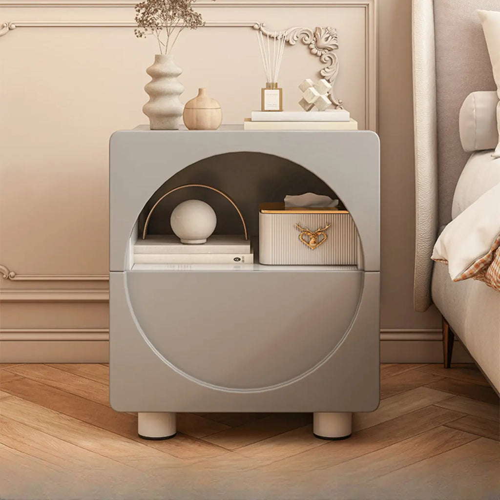 Modern 2-Tier Wooden Small Nightstand in White/Grey