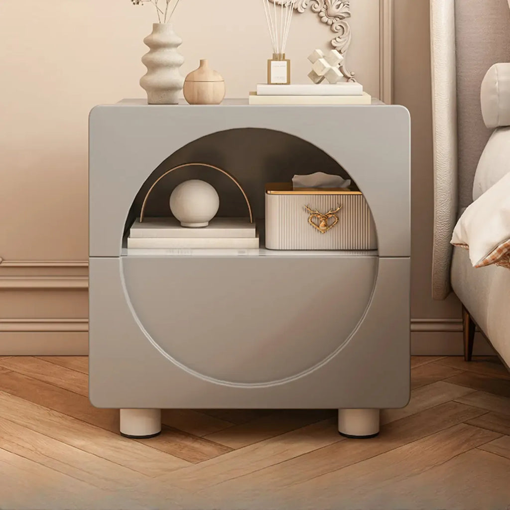 Modern 2-Tier Wooden Small Nightstand in White/Grey