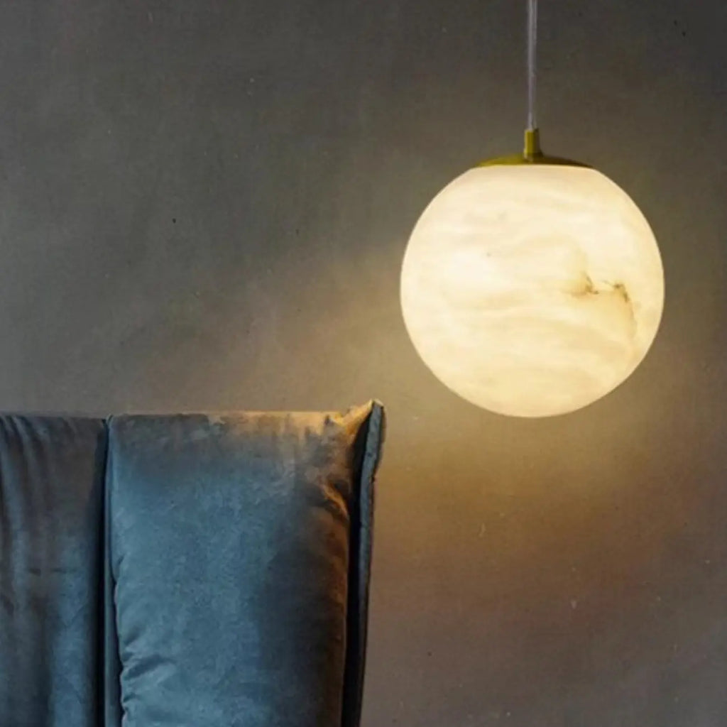 1-Light Gold Stone Square Hanging Pendant Light