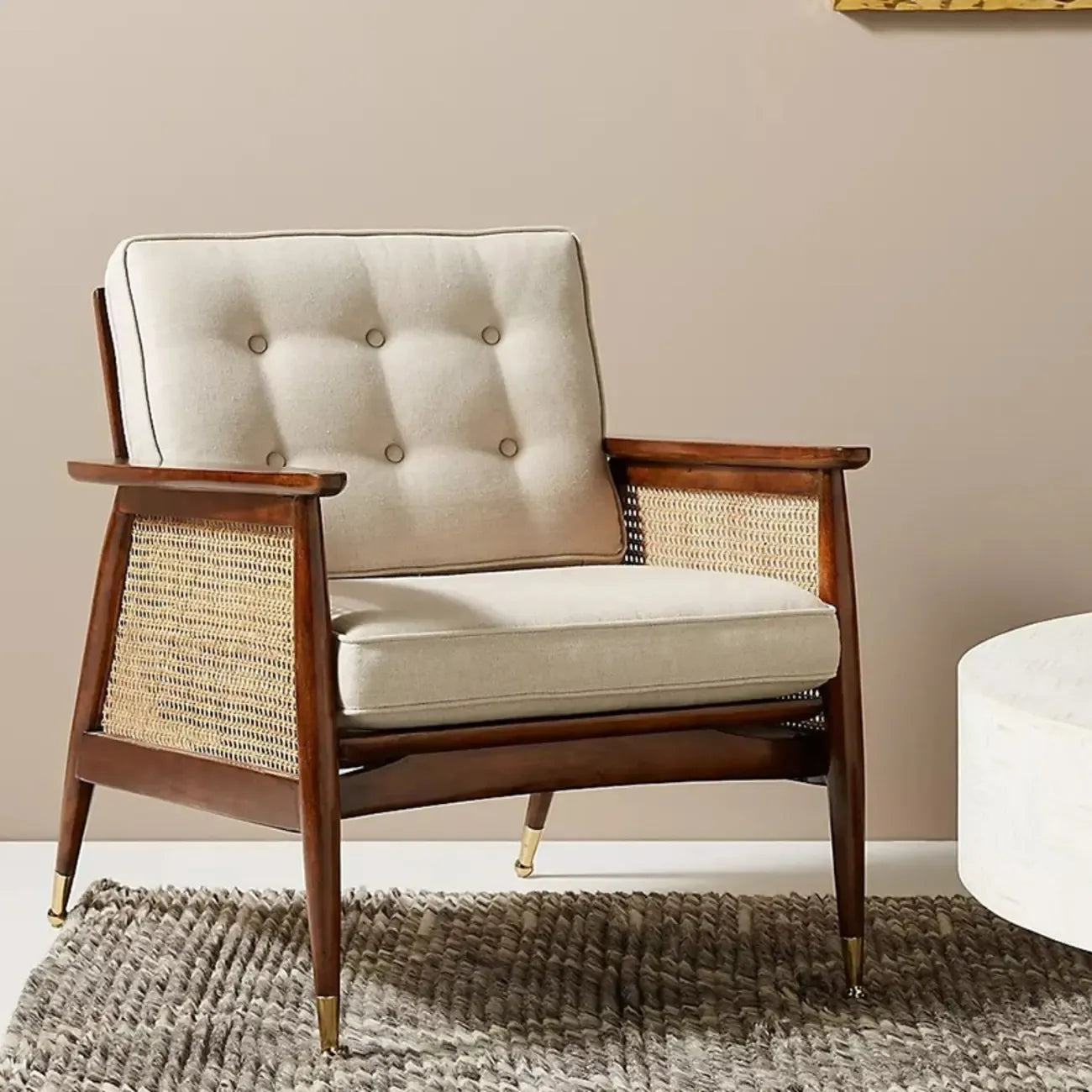 Glam Flannel High Back White Arm Accent Chair