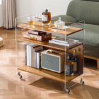 Trendy Moso Bamboo Acrylic 3-Shelf Side Table with Wheels