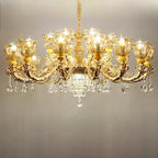 Adjustable Luxury Gold Flower Shape Clear Glass Chandelier