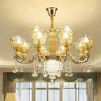 Adjustable Luxury Gold Flower Shape Clear Glass Chandelier