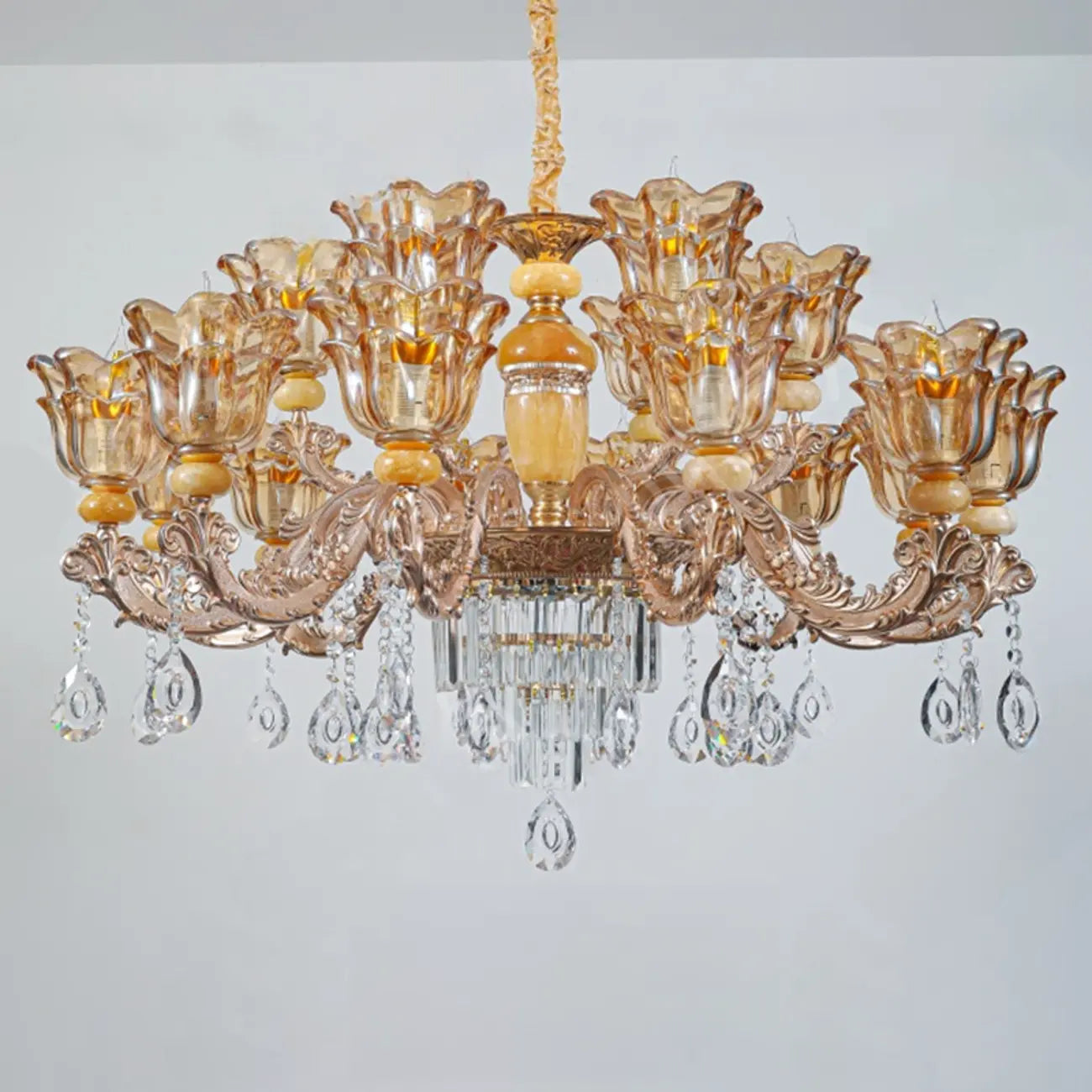 Adjustable Luxury Gold Flower Shape Clear Glass Chandelier