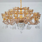 Adjustable Luxury Gold Flower Shape Clear Glass Chandelier