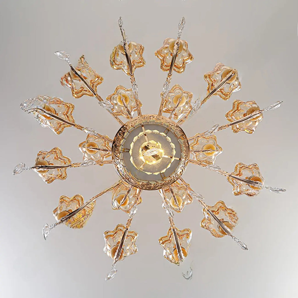 Adjustable Luxury Gold Flower Shape Clear Glass Chandelier