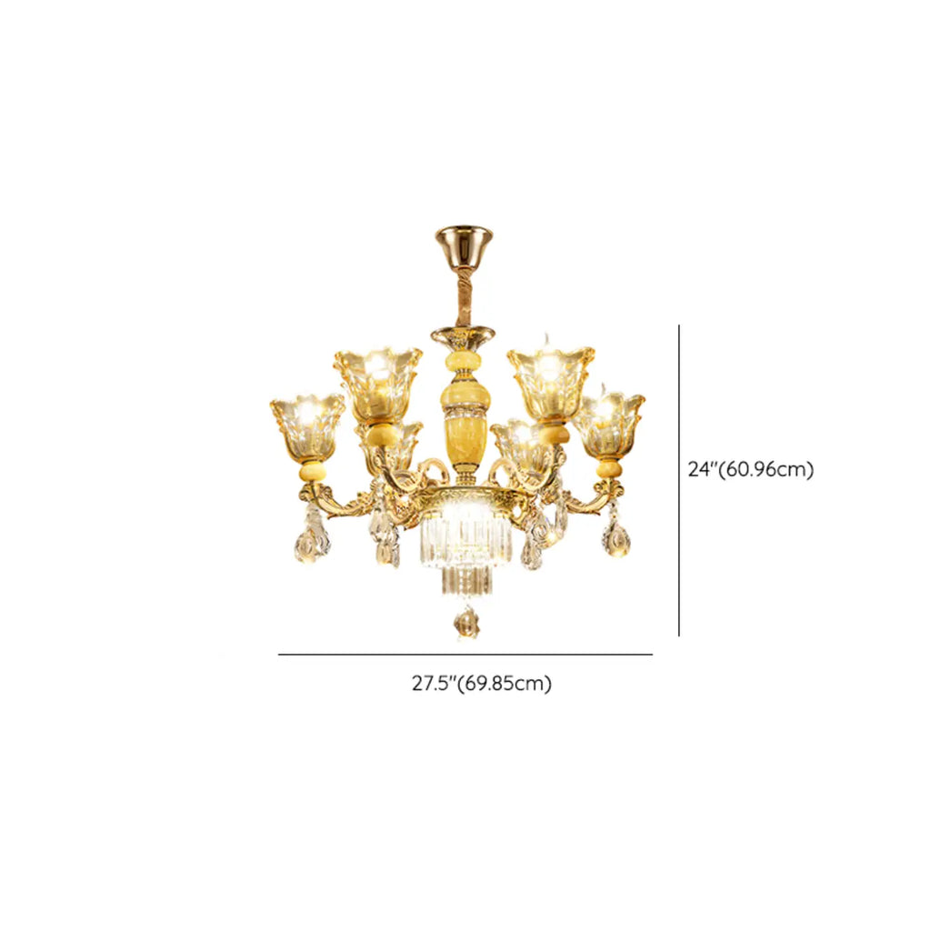 Adjustable Luxury Gold Flower Shape Clear Glass Chandelier