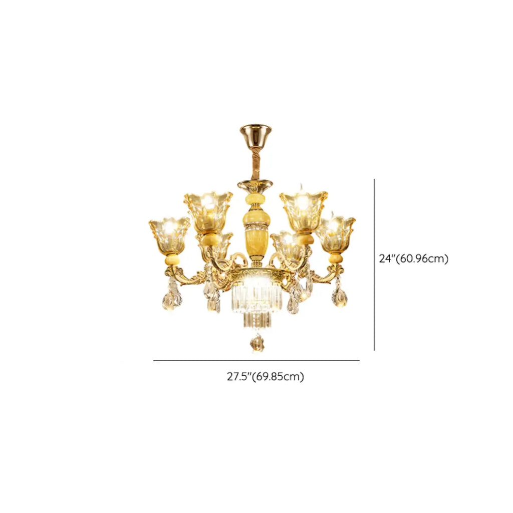 Adjustable Luxury Gold Flower Shape Clear Glass Chandelier