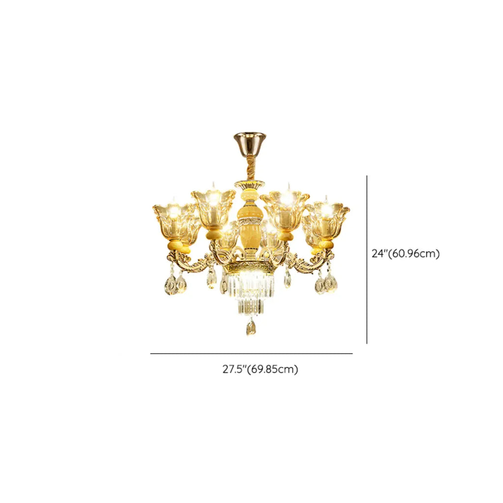 Adjustable Luxury Gold Flower Shape Clear Glass Chandelier
