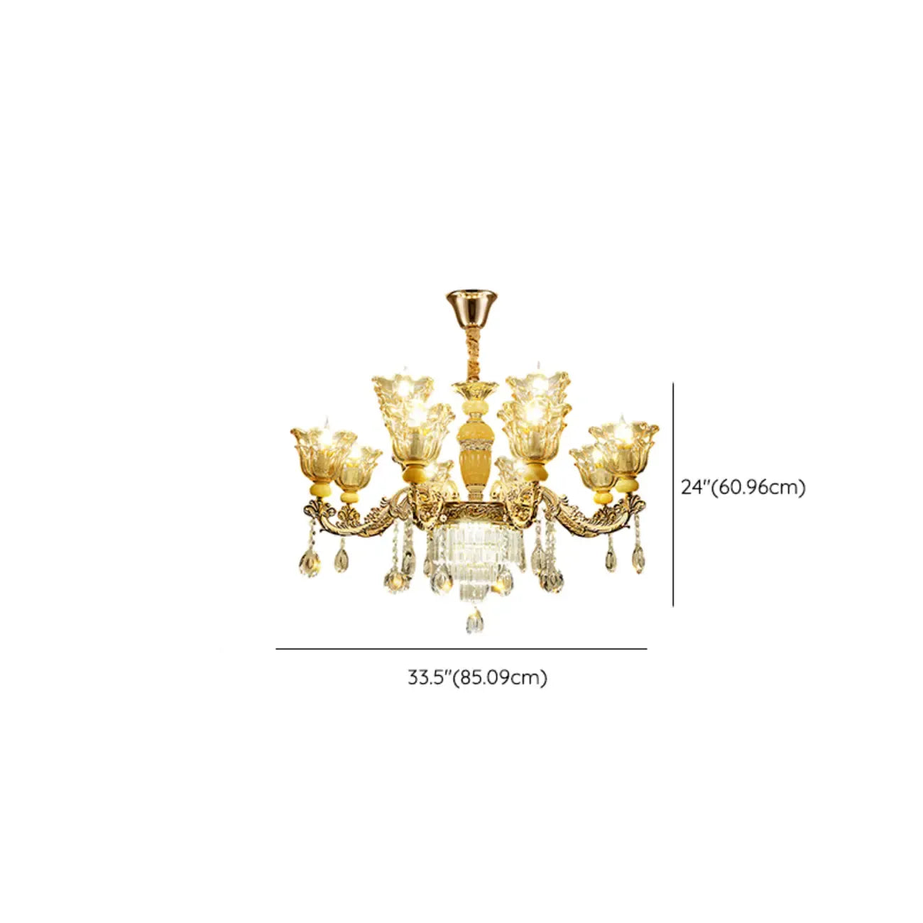 Adjustable Luxury Gold Flower Shape Clear Glass Chandelier