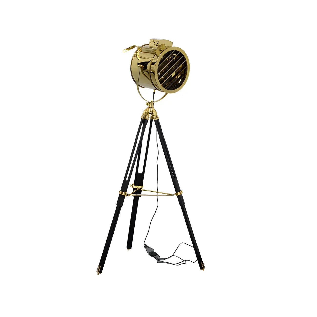 Industrial Gold Metal Tripod Standing Floor Lamp