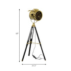 Industrial Gold Metal Tripod Standing Floor Lamp