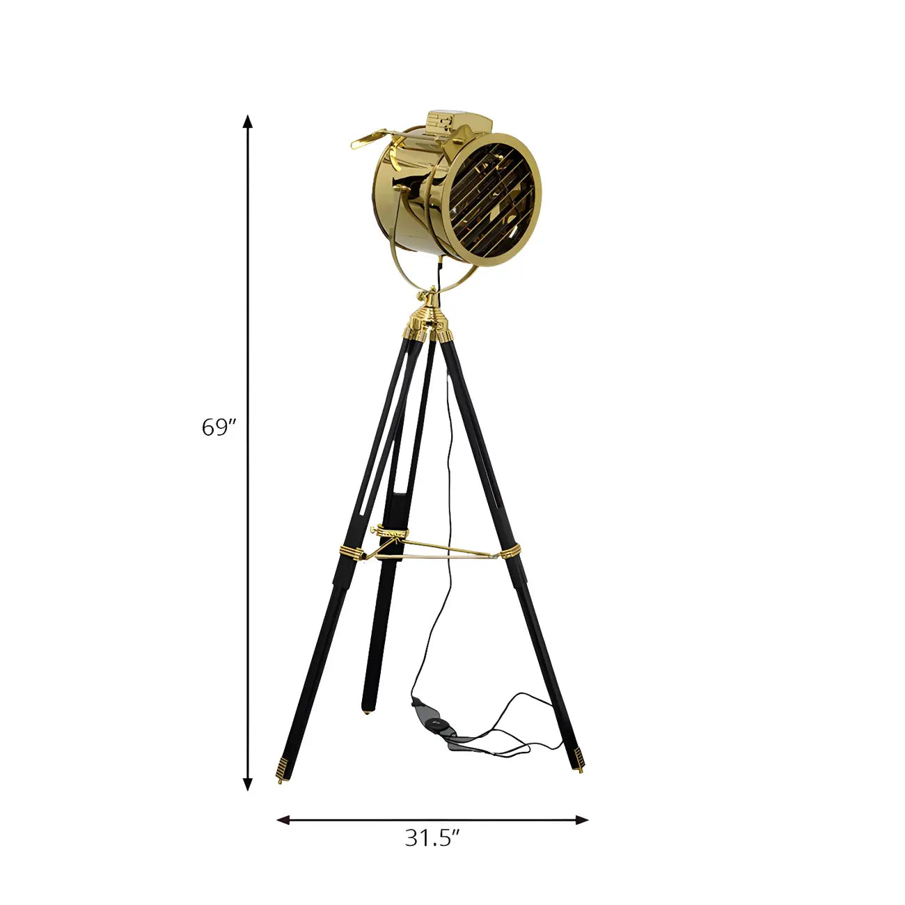 Industrial Gold Metal Tripod Standing Floor Lamp