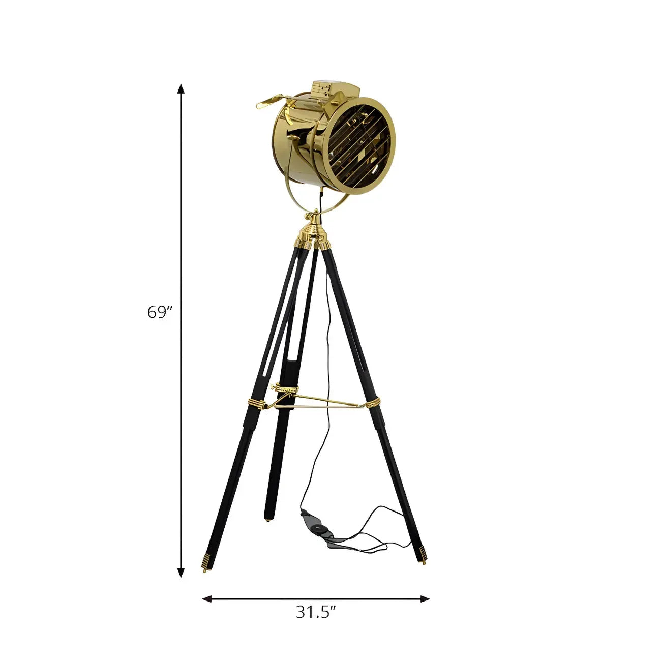 Industrial Gold Metal Tripod Standing Floor Lamp