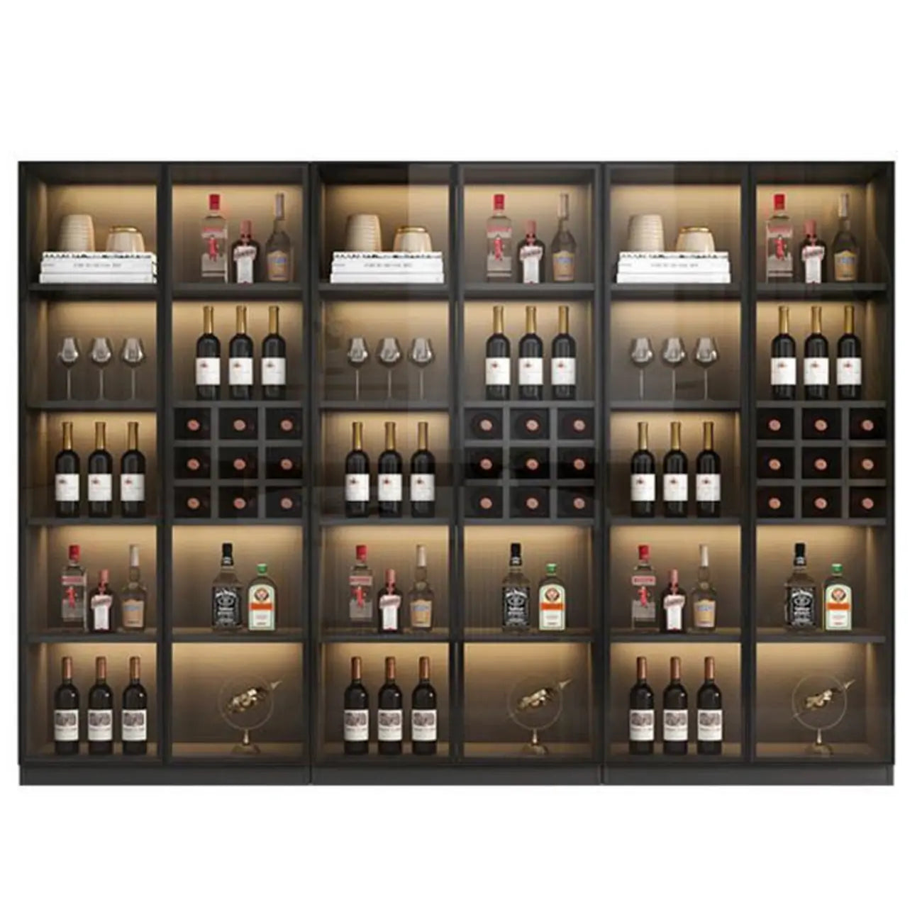 Freestanding Black Wood Glass Door Wine Rack Cabinet