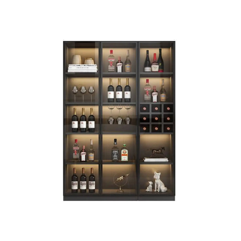 Freestanding Black Wood Glass Door Wine Rack Cabinet