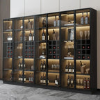 Freestanding Black Wood Glass Door Wine Rack Cabinet