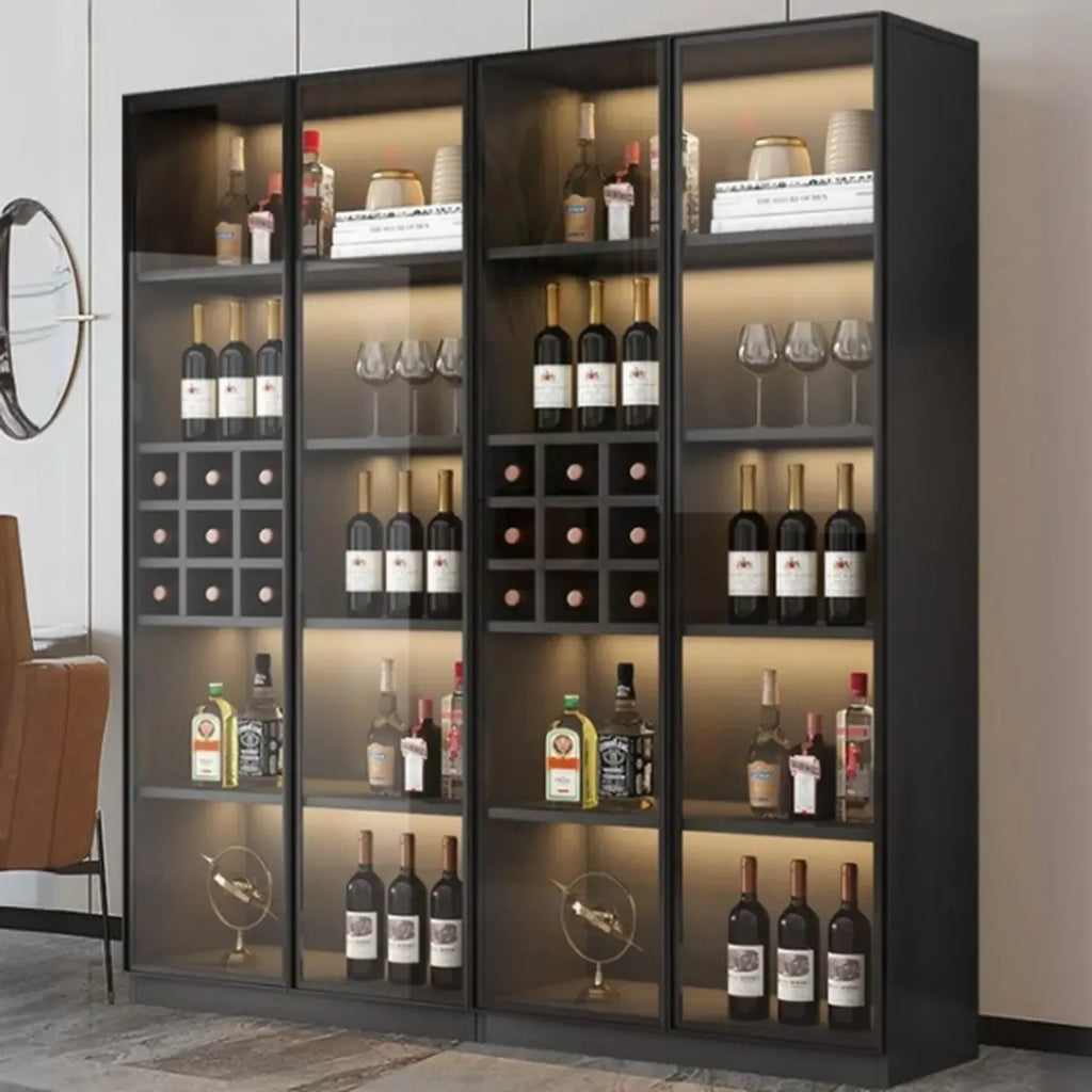 Freestanding Black Wood Glass Door Wine Rack Cabinet