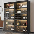 Freestanding Black Wood Glass Door Wine Rack Cabinet