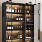 Freestanding Black Wood Glass Door Wine Rack Cabinet