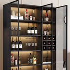 Freestanding Black Wood Glass Door Wine Rack Cabinet