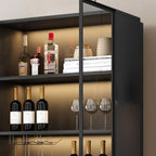 Freestanding Black Wood Glass Door Wine Rack Cabinet