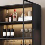 Freestanding Black Wood Glass Door Wine Rack Cabinet