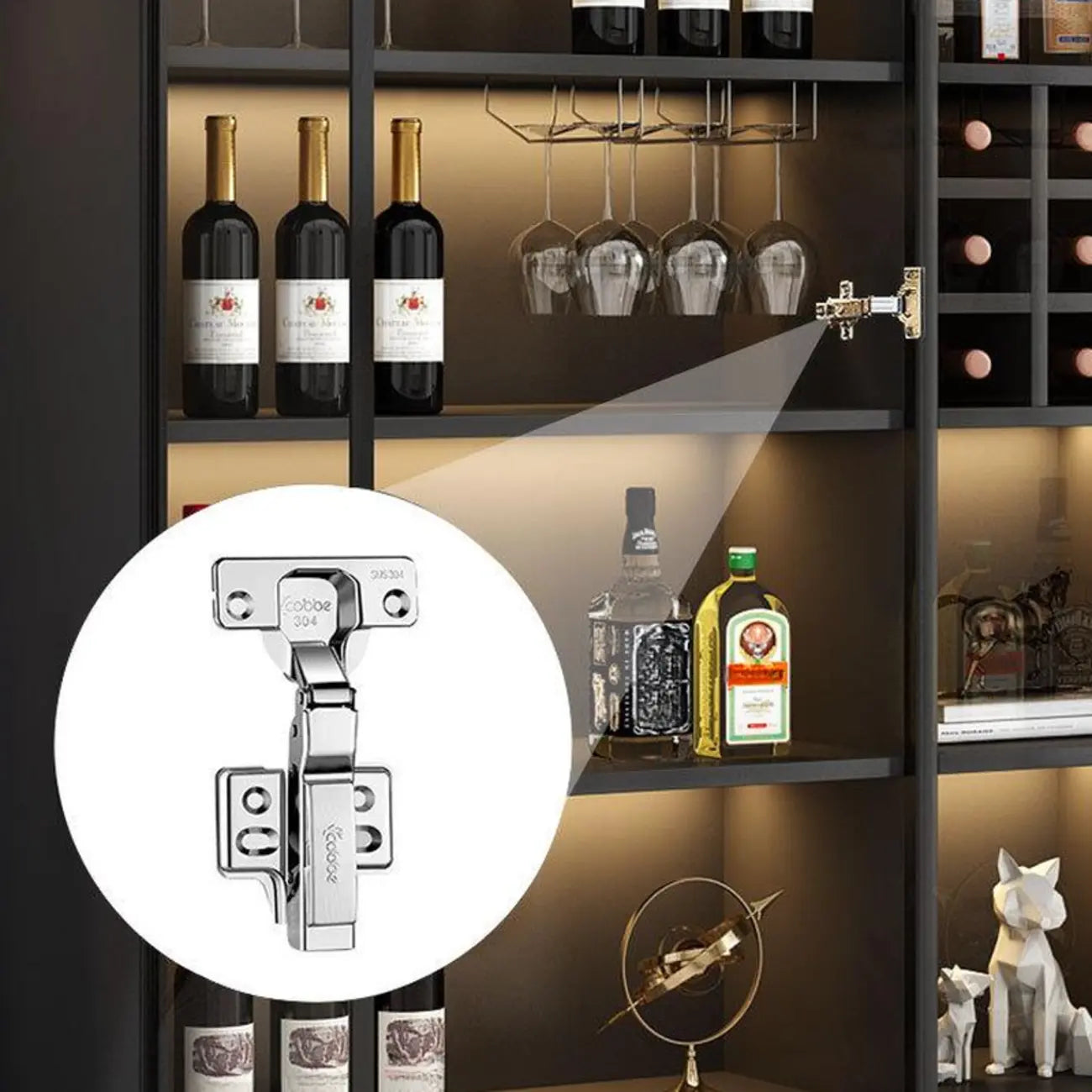 Freestanding Black Wood Glass Door Wine Rack Cabinet