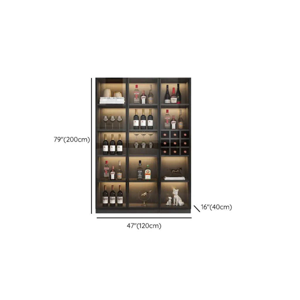 Freestanding Black Wood Glass Door Wine Rack Cabinet