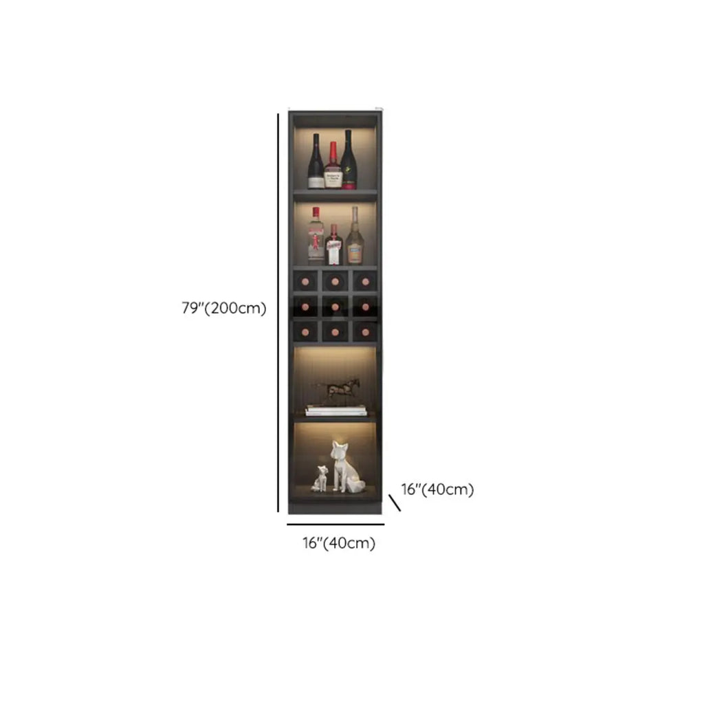 Freestanding Black Wood Glass Door Wine Rack Cabinet