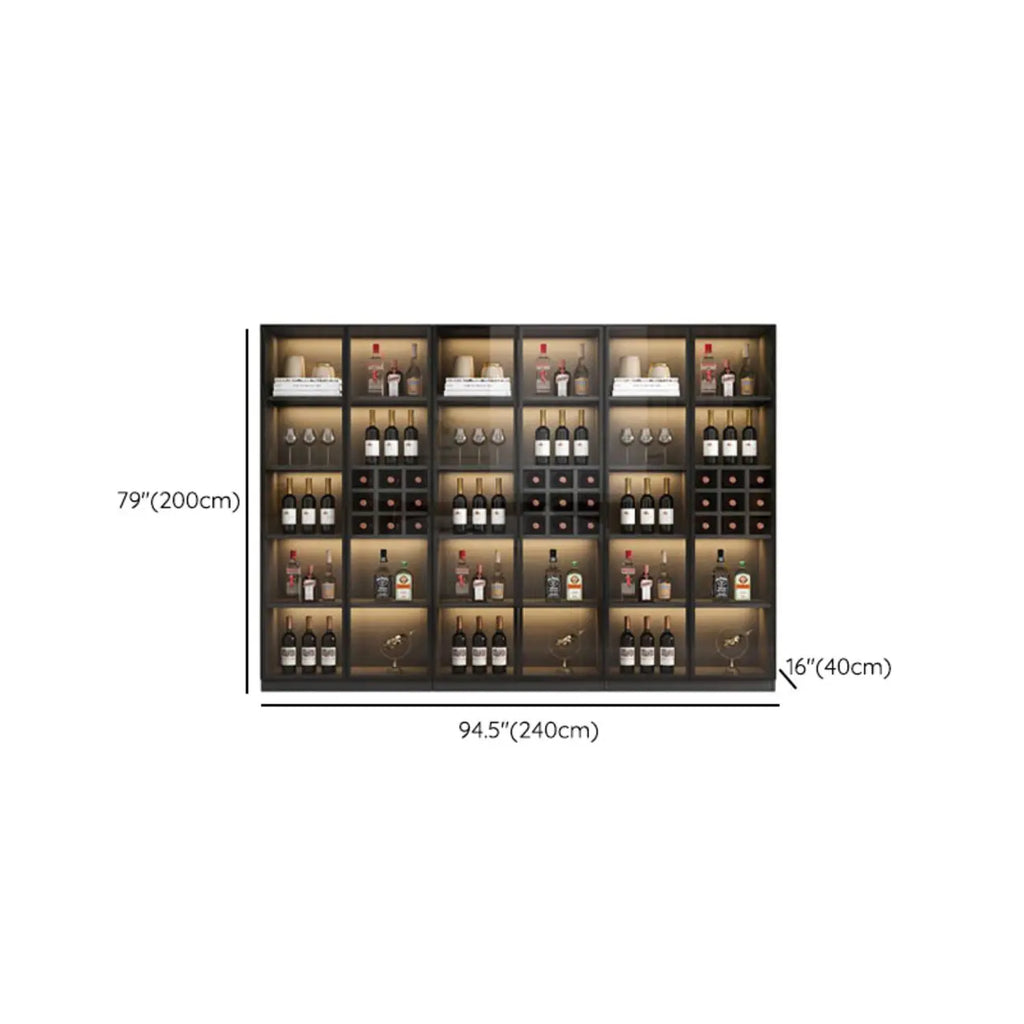 Freestanding Black Wood Glass Door Wine Rack Cabinet